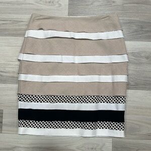 WHITE HOUSE-BLACK MARKET Layered Pencil Skirt Women's Sz.0~ Black-Tan-White